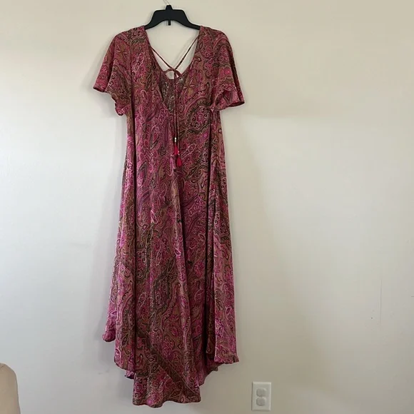 Bohemian flared paisley pink maxi dress one size 100% Viscose - Picture 13 of 17